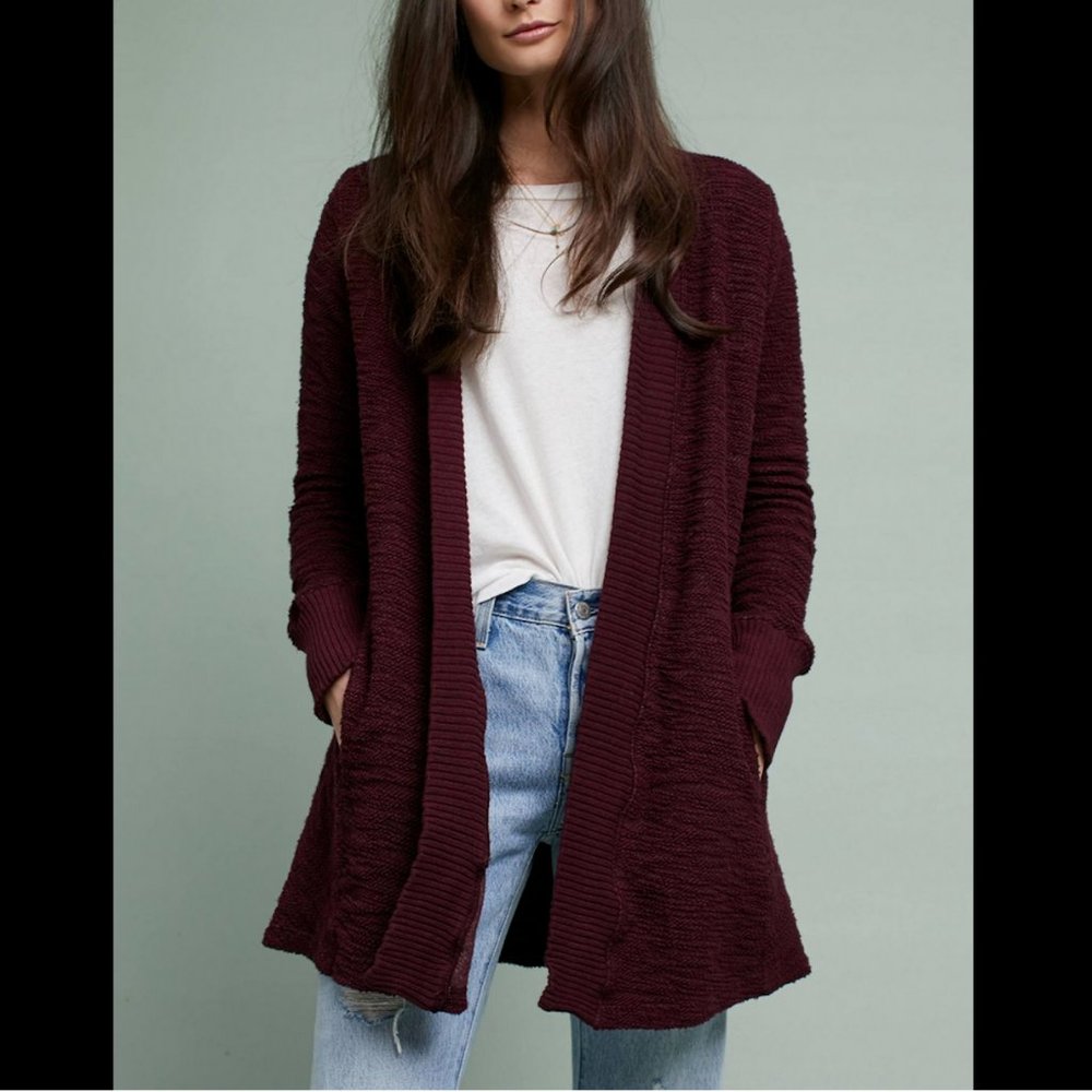 ANTHROPOLOGIE T.La BORDO TEXTURED OPEN FRONT ALMANDINE CARDIGAN JACKET